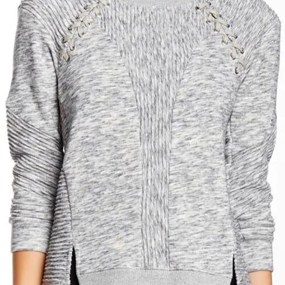 Rebecca Taylor Ottoman Gray Lace Up Sweatshirt Women's L Minimalist Cozy